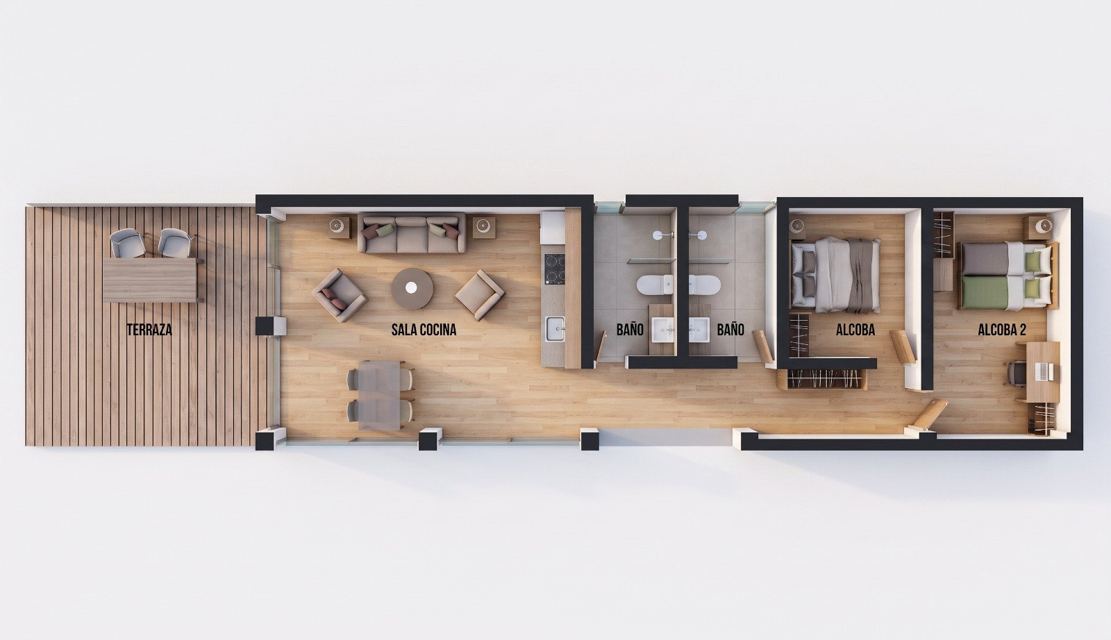 Planta arquitectónica de la Casa Modelo 2, 100 m², de un solo nivel